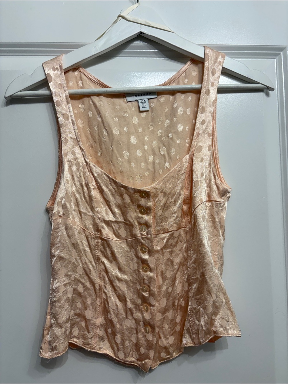 Topshop Peach Satin Polka Dot Button-Front Vest